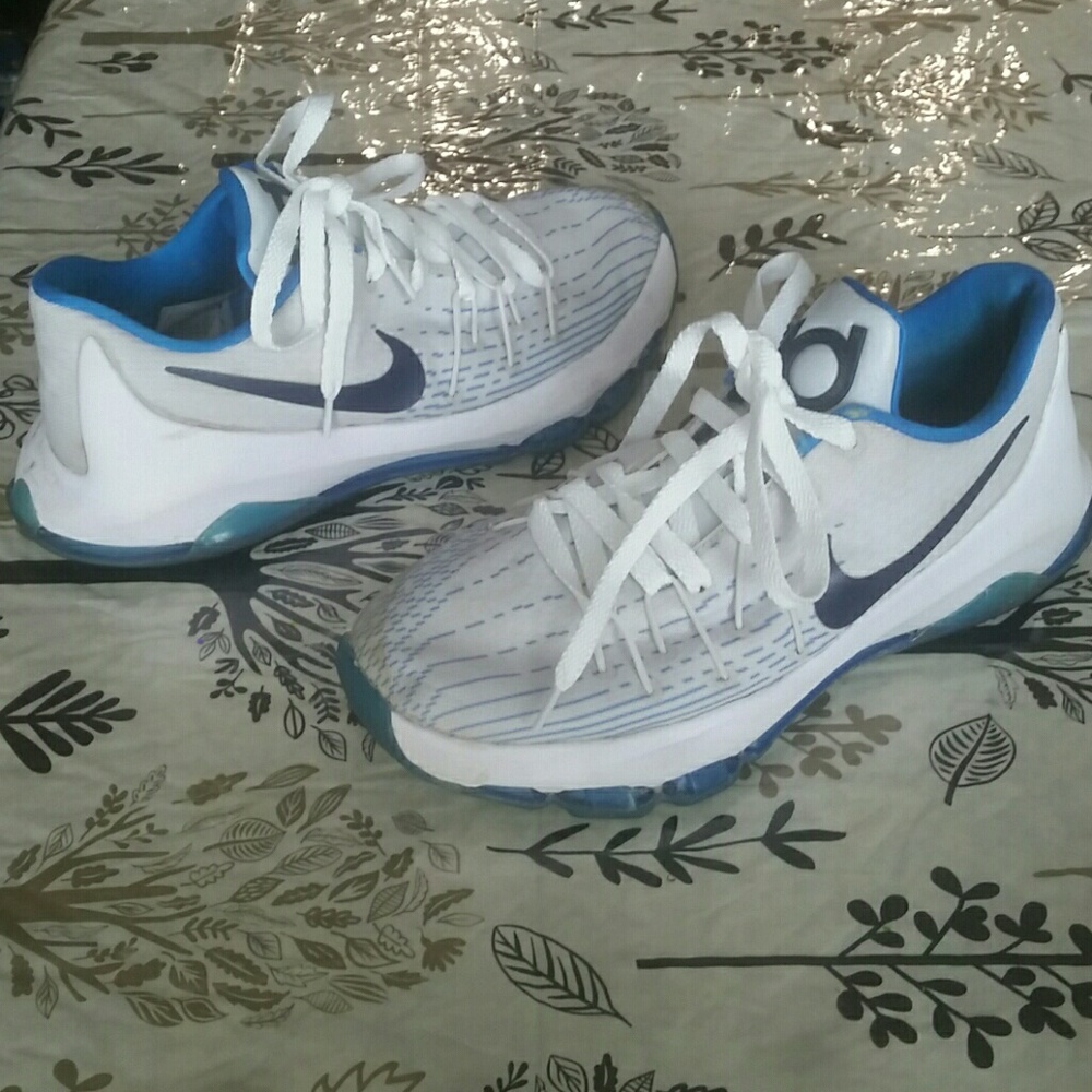 KD white and blue sneakers